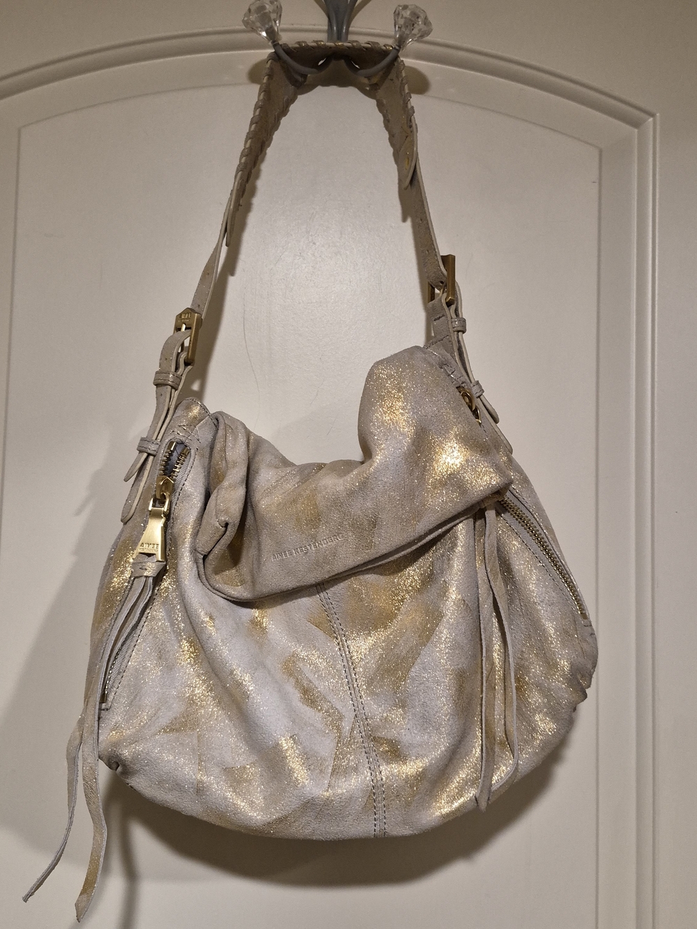 Aimee Kestenberg y2k slouchy Bali Double Entry Leather Hobo Bag Gold Metallic